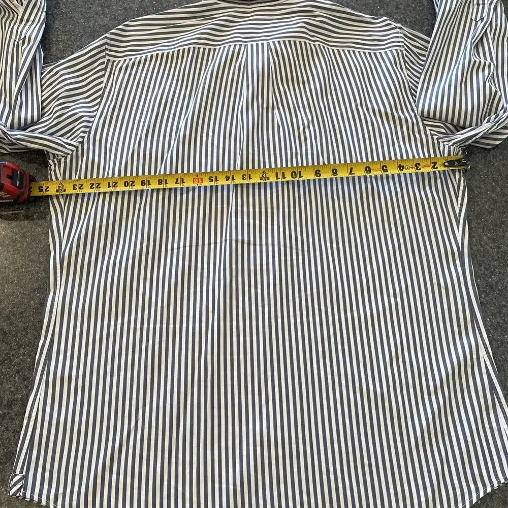 Banana Republic Mens Long Sleeve Button Up Shirt XL White Grey Striped Cotton